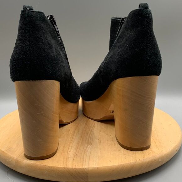 NASTY GAL 9.5 WOMENS SHOE CULT PLATFORM BLACK SUEDE WOOD HEEL - Picture 1 of 12